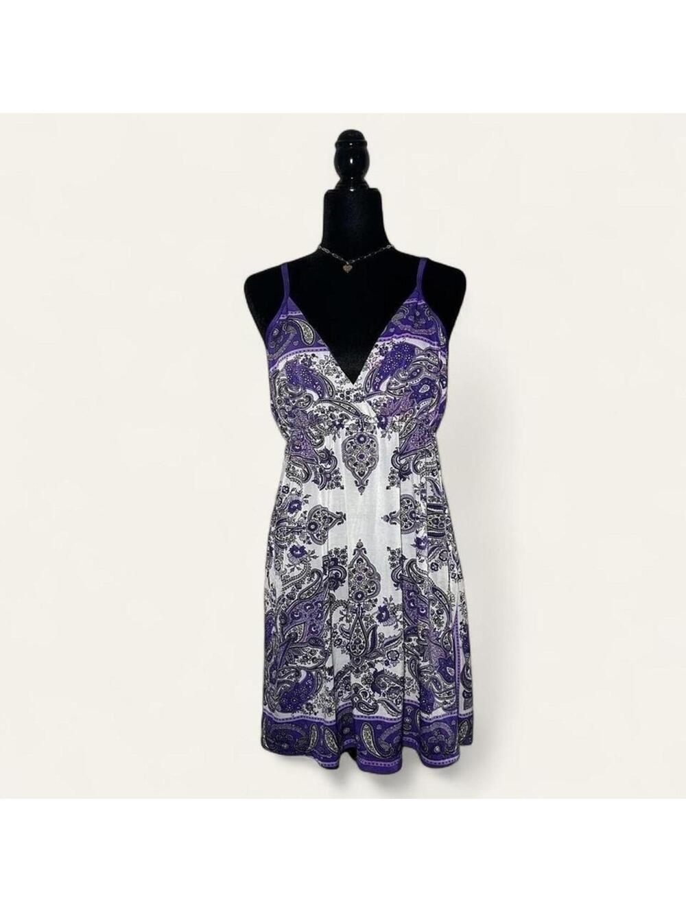 Y2K Purple White Spaghetti Strap Dress Coquette 2000s